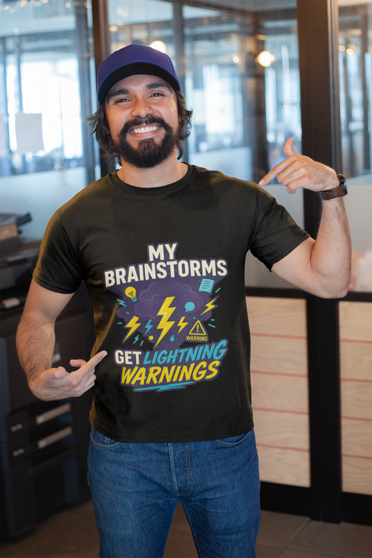 Brainstorm Warning – Marketing T-Shirt für Ideenstürmer